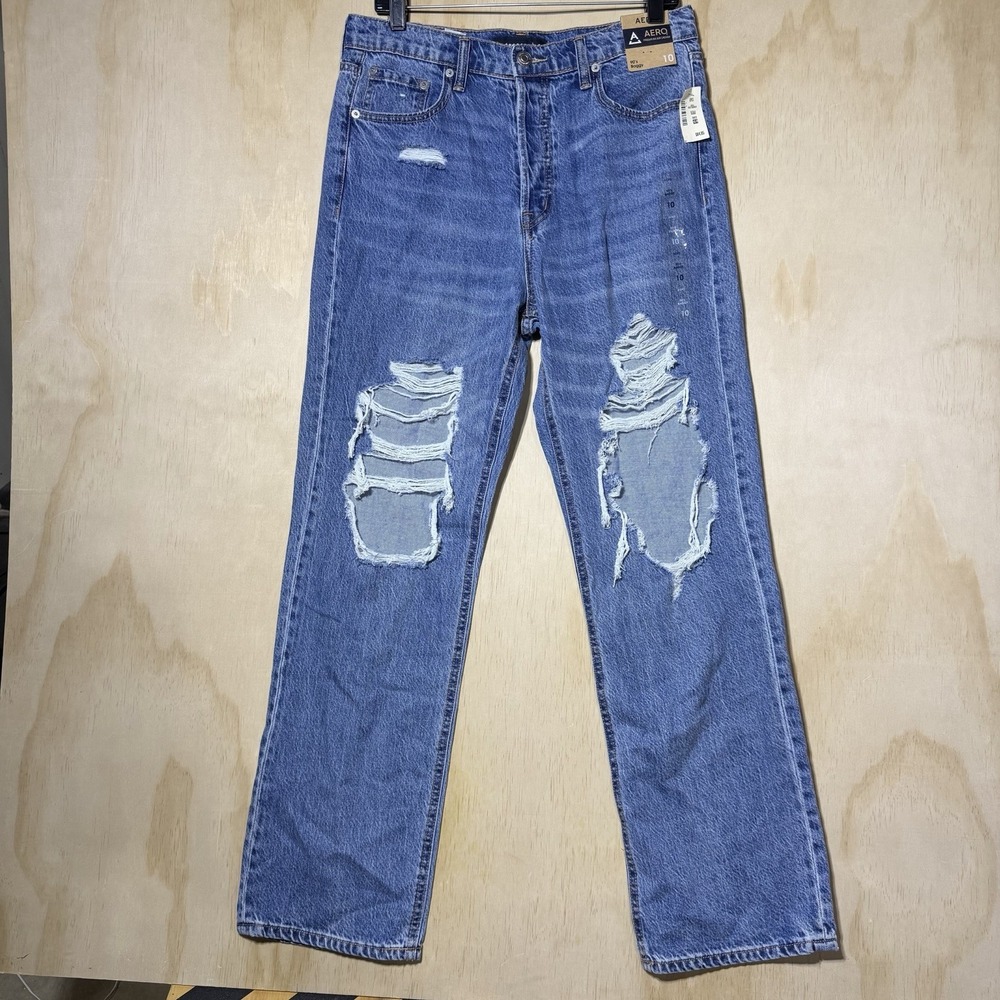 NWT Aeropostale 90s‎ Baggy Jeans Women's Size 10 Distressed Denim Blue